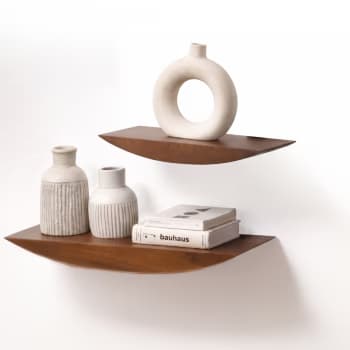 2 Piece Boat Shaped Solid Wood Floating Shelves
